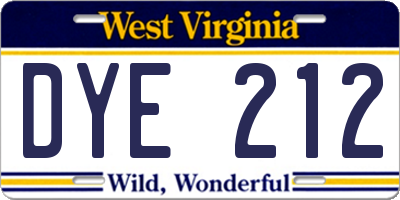 WV license plate DYE212