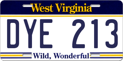 WV license plate DYE213