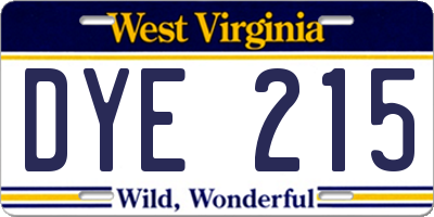 WV license plate DYE215