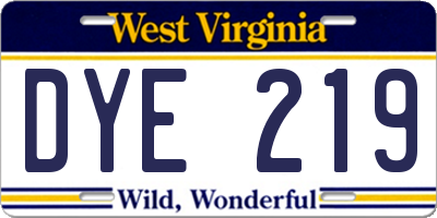WV license plate DYE219