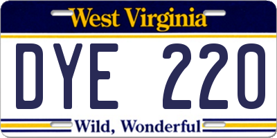 WV license plate DYE220