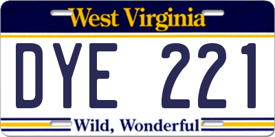WV license plate DYE221
