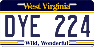 WV license plate DYE224