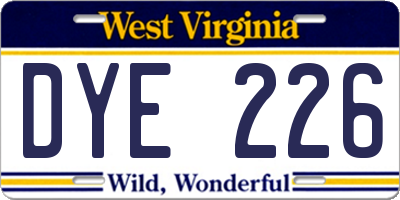 WV license plate DYE226