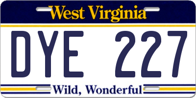 WV license plate DYE227
