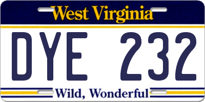WV license plate DYE232