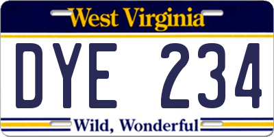WV license plate DYE234