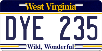 WV license plate DYE235
