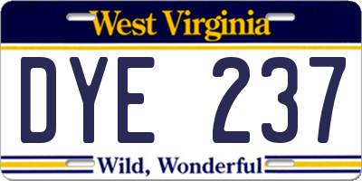 WV license plate DYE237