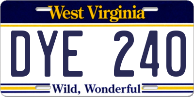WV license plate DYE240