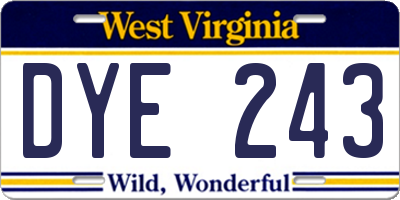 WV license plate DYE243