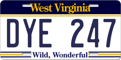 WV license plate DYE247