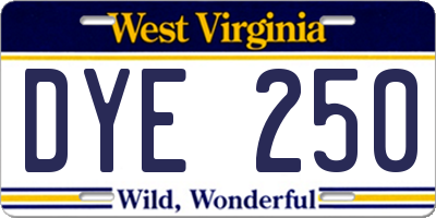 WV license plate DYE250