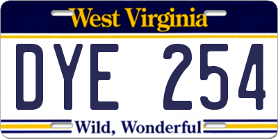 WV license plate DYE254