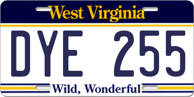 WV license plate DYE255