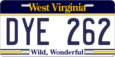 WV license plate DYE262