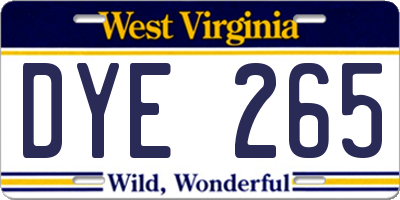 WV license plate DYE265
