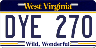 WV license plate DYE270