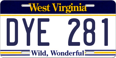 WV license plate DYE281
