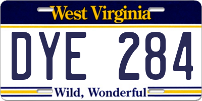 WV license plate DYE284