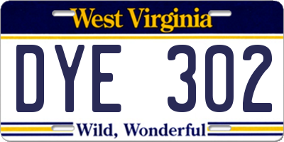 WV license plate DYE302