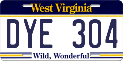 WV license plate DYE304