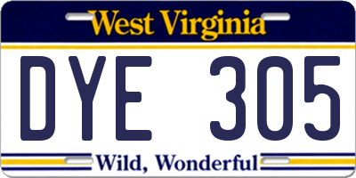 WV license plate DYE305