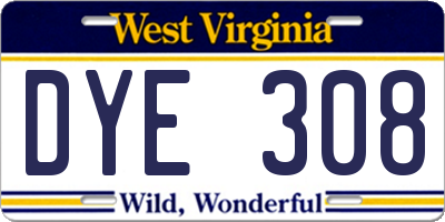 WV license plate DYE308