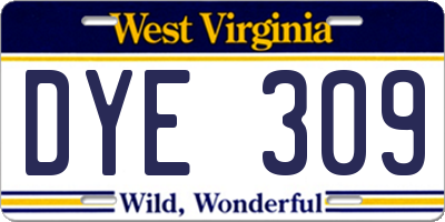 WV license plate DYE309