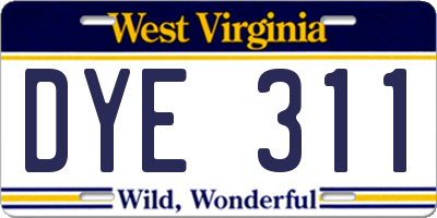 WV license plate DYE311