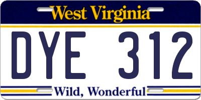 WV license plate DYE312