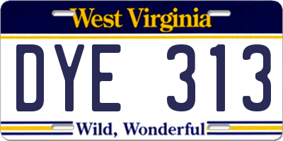 WV license plate DYE313