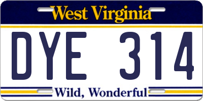WV license plate DYE314