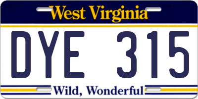 WV license plate DYE315