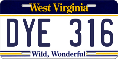 WV license plate DYE316