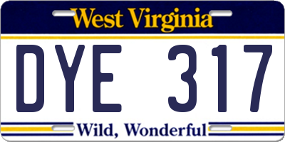 WV license plate DYE317