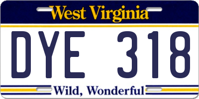 WV license plate DYE318