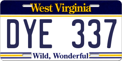 WV license plate DYE337