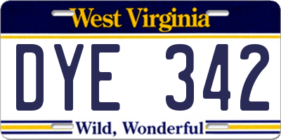 WV license plate DYE342