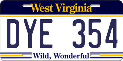 WV license plate DYE354
