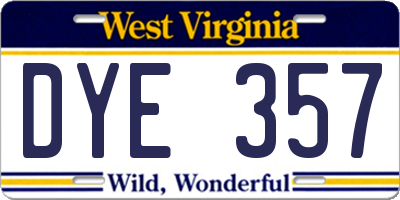 WV license plate DYE357
