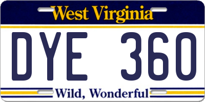 WV license plate DYE360
