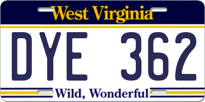 WV license plate DYE362