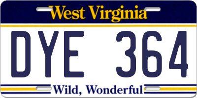 WV license plate DYE364