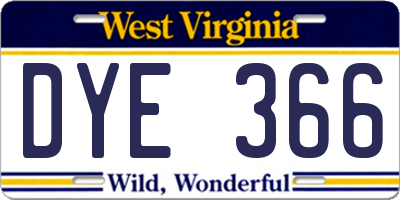 WV license plate DYE366