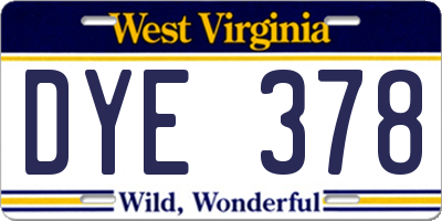 WV license plate DYE378