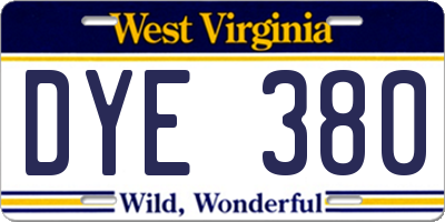 WV license plate DYE380