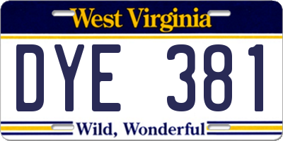 WV license plate DYE381