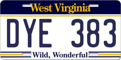 WV license plate DYE383