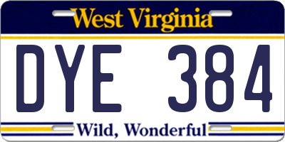 WV license plate DYE384